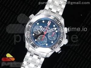 Seamaster 300m Chrono Black Ceramic Bezel Black Dial on SS Bracelet A7750 