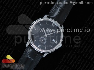 De Ville Prestige Real Power Reserve SS TW 1:1 Best Edition Black Dial on Black Leather Strap A2824