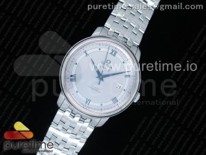 De Ville SS GPF 1:1 Best Edition White Dial Blue Markers on SS Bracelet A2824 (Free Leather Strap)