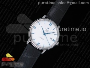 De Ville SS WF 1:1 Best Edition Silver Dial Blue Markers on Black Leather Strap A2824 V3