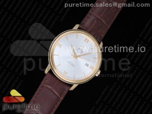 De Ville YG WF 1:1 Best Edition Silver Dial on Brown Leather Strap A2824 V3