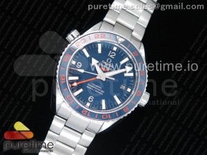 Planet Ocean 600M Co-Axial GMT 43.5mm VSF 1:1 Best Edition Blue Dial Blue Ceramic Bezel on SS Bracelet A8605 Super Clone