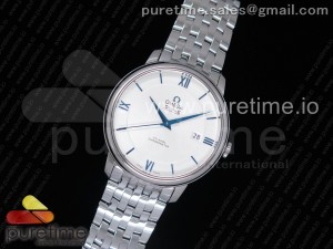 De Ville SS RXW 1:1 Best Edition White Dial Blue Markers on SS Bracelet A2892 (Free Leather Strap)