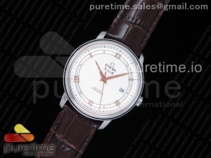 De Ville SS FKF 1:1 Best Edition White Dial RG Markers on Brown Leather Strap A2824