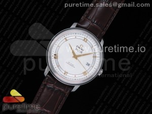 De Ville SS FKF 1:1 Best Edition White Dial YG Markers on Brown Leather Strap A2824