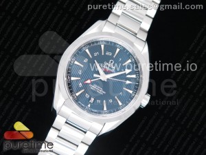 Aqua Terra 150M 43.5mm GMT SS VSF 1:1 Best Edition Blue Textured Dial on SS Bracelet A8605 Super Clone V2