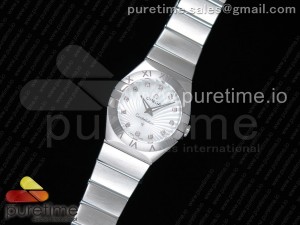 Constellation Ladies 27mm SS White Textured Dial Diamonds Markers on SS Bracelet ETA Quartz