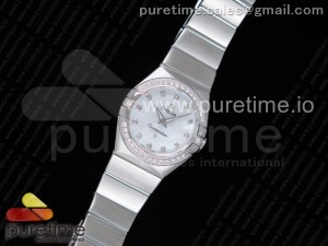 Constellation Ladies 27mm SS White MOP Dial Diamonds Bezel & Markers on SS Bracelet ETA Quartz