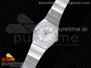 Constellation Ladies 27mm SS White Textured Dial Diamonds Bezel & Markers on SS Bracelet ETA Quartz