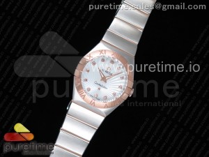 Constellation Ladies 27mm SS/RG White Textured Dial Diamonds Markers on SS/RG Bracelet ETA Quartz