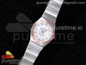 Constellation Ladies 27mm SS/RG White MOP Dial Diamonds Markers on SS/RG Bracelet ETA Quartz