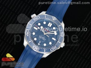 2018 Seamaster Diver 300M OMF Best Edition Blue Ceramic Blue Dial on Blue Rubber Strap A8800 (Black Balance Wheel)