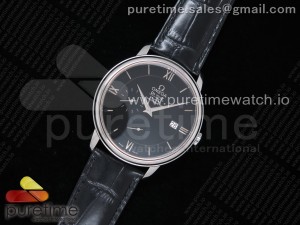 De Ville Prestige Real PR SS ZF 1:1 Best Edition Black Dial on Black Leather Strap MIYOTA 9015