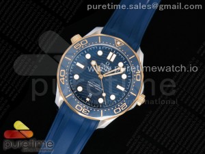 2018 Seamaster Diver 300M SS/YG OMF Best Edition Blue Ceramic Blue Dial on Blue Rubber Strap A8800 (Black Balance Wheel)