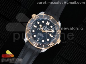 2018 Seamaster Diver 300M SS/YG OMF Best Edition Black Ceramic Black Dial on Black Rubber Strap A8800 (Black Balance Wheel)