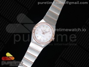 Constellation Ladies 27mm ZF 1:1 Best Edition SS/RG White MOP Dial Diamonds Bezel & Markers on SS/RG Bracelet ETA Quartz