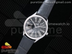 De Ville Tresor Quartz 36mm Ladies SS Black Dial on Black Leather Strap Ronda Quartz