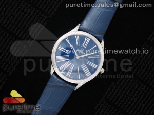 De Ville Tresor Quartz 36mm Ladies SS Blue Dial on Blue Leather Strap Ronda Quartz