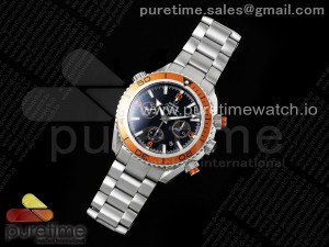 Seamaster Chrono SS OMF 1:1 Best Edition Orange Bezel Black Dial Orange Marker on SS Bracelet A7750