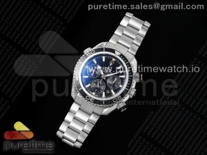 Seamaster Chrono SS OMF 1:1 Best Edition Black Bezel Black Dial SS 12 Marker on SS Bracelet A7750