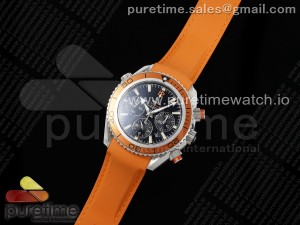 Seamaster Chrono SS OMF 1:1 Best Edition Orange Bezel Black Dial Lume Marker on Orange Rubber Strap A7750