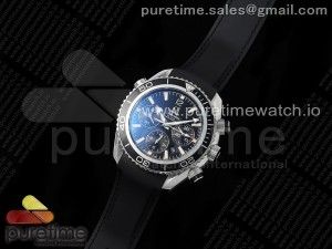 Seamaster Chrono SS OMF 1:1 Best Edition Black Bezel Black Dial SS 12 Marker on Black Rubber Strap A7750