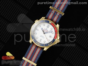 Seamaster 300m Diver YG OMF Best Edition White Dial Blue/Orange Bezel on Blue Nato Strap A2507