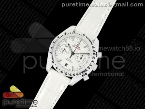 Speedmaster "White Side of The Moon" White Ceramic N1F 1:1 Best Edition on White Leather Strap A9300