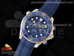 Seamaster 300M Chrono SS/RG OMF 1:1 Best Edition Blue Dial on Blue Rubber Strap A9900