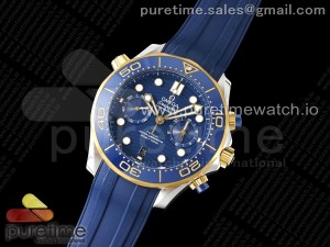 Seamaster 300M Chrono SS/YG OMF 1:1 Best Edition Blue Dial on Blue Rubber Strap A9900