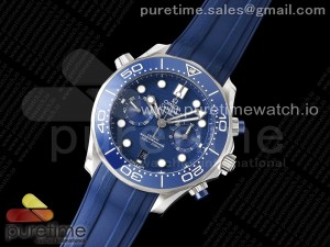 Seamaster 300M Chrono SS OMF 1:1 Best Edition Blue Dial on Blue Rubber Strap A9900