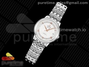 De Ville 36.8mm SS HRF 1:1 Best Edition White Dial RG Marker on SS Bracelet A2824