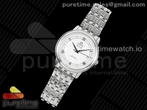 De Ville 36.8mm SS HRF 1:1 Best Edition White Dial Black Marker on SS Bracelet A2824