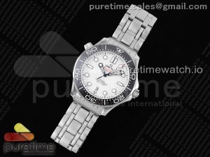 Seamaster Diver 300M ZF 1:1 Best Edition Black Ceramic White Dial on SS Bracelet A8800