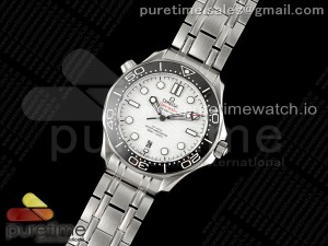 Seamaster Diver 300M SS Black Ceramic Bezel JVSF 1:1 Best Edition White Dial on SS Bracelet A2824