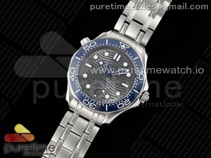 Seamaster Diver 300M SS Blue Ceramic Bezel JVSF 1:1 Best Edition Gray Dial on SS Bracelet A2824