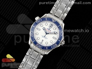 Seamaster Diver 300M SS Blue Ceramic Bezel JVSF 1:1 Best Edition White Dial on SS Bracelet A2824