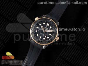 Seamaster 300m 43.5mm Black Ceramic VSF 1:1 Best Edition Black Dial RG Bezel on Black Rubber Strap A8806