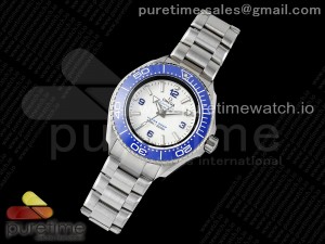 Seamaster 6000M Ultra Deep SS TF 1:1 Best Edition White Dial Blue Ceramic Bezel on SS Bracelet A2824