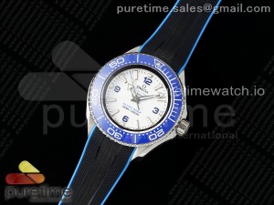 Seamaster 6000M Ultra Deep SS TF 1:1 Best Edition White Dial Blue Ceramic Bezel on Black Rubber Strap A2824