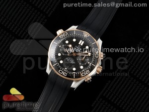 Seamaster 300m Chrono SS/RG OMF 1:1 Best Edition Black Dial on Black Rubber Strap A9900