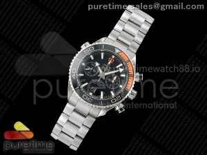 Planet Ocean 600M Chrono SS SCF 1:1 Best Edition Black Dial 1/4 Orange Bezel on SS Bracelet A9900