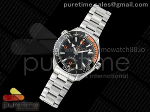 Planet Ocean 600M 43.5 mm SS SCF 1:1 Best Edition Black Dial 1/4 Orange Bezel on SS Bracelet A8900