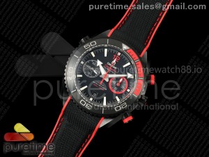 Planet Ocean 600M Chrono Black Ceramic SCF 1:1 Best Edition Black Dial 1/4 Red Bezel on Rubber Strap A9900