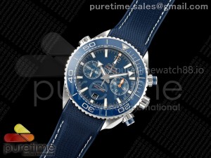 Planet Ocean 600M Chrono SS SCF 1:1 Best Edition Blue Dial on Blue Rubber Strap A9900