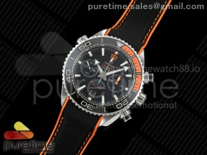 Planet Ocean 600M Chrono SS SCF 1:1 Best Edition Black Dial 1/4 Orange Bezel on Rubber Strap A9900