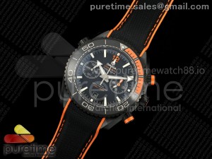 Planet Ocean 600M Chrono Black Ceramic SCF 1:1 Best Edition Black Dial 1/4 Orange Bezel on Rubber Strap A9900