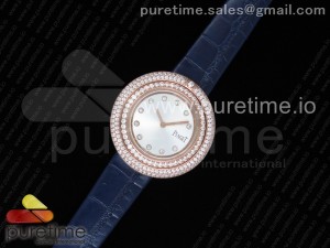 Possession Watch RG White Dial Double Diamonds Bezel on Blue Leather Strap Jap Quartz Movement