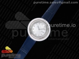 Possession Watch SS White Dial Diamonds Bezel on Blue Leather Strap Jap Quartz Movement