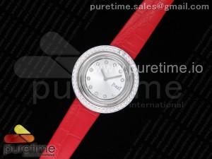 Possession Watch SS White Dial Diamonds Bezel on Red Leather Strap Jap Quartz Movement